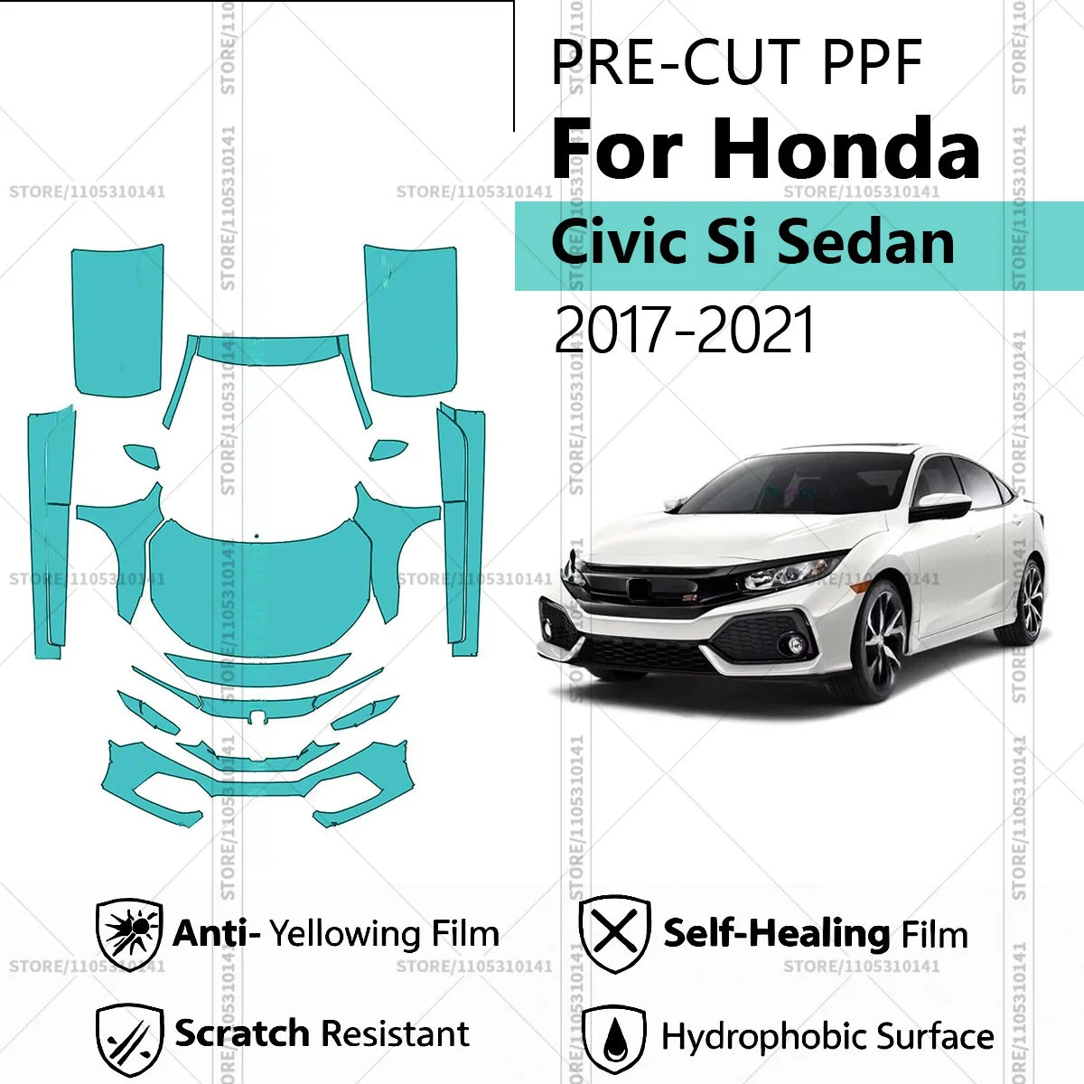 

Pre-Cut Paint Protection Film PPF Transparent Car Film Automotive PPF Front Kit - Doors For Honda Civic Si Sedan 2017-2021
