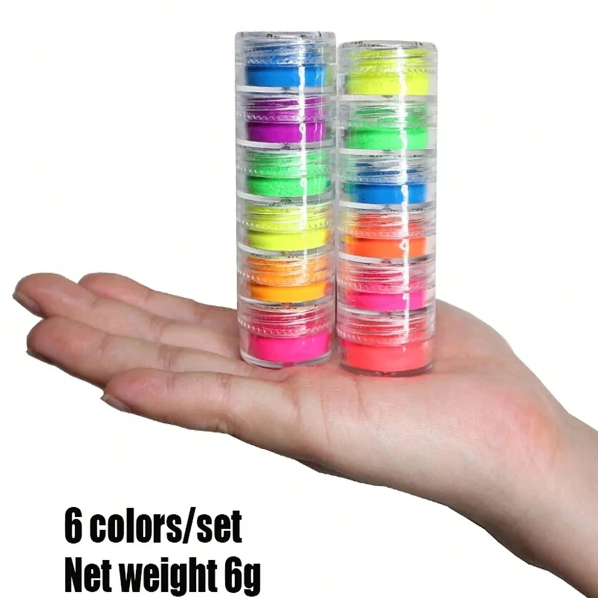 1 セット 6 色蛍光マニキュアグリッターパウダーネオンクリスタルパウダーアクリルキット光沢のあるブラシクロームネイルアート作成ツール