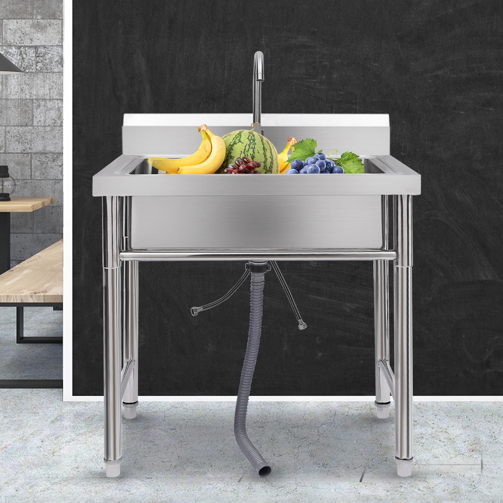 

31.5*23.6*36.6inch Rectangular Silver Stainless Steel Commercial Sink Indoor/Outdoor Kitchen Sink Station for Asement Mud Room