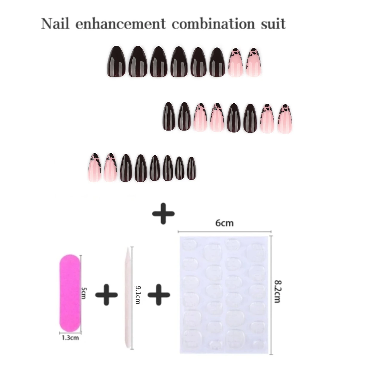 Ensemble de faux ongles en acrylique noir, imprimé léopard français, à pression, 24 pièces, amande moyenne, Art pour manucure, automne