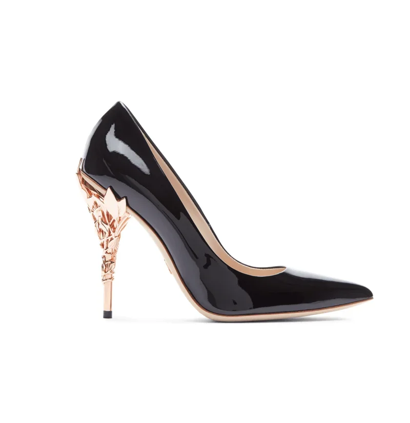 Metal Gold Branches Leaves Heel Pumps Strange Style Pointed Toe Stiletto Heel Satin Women's Shoes Solid Color Wedding Shoes