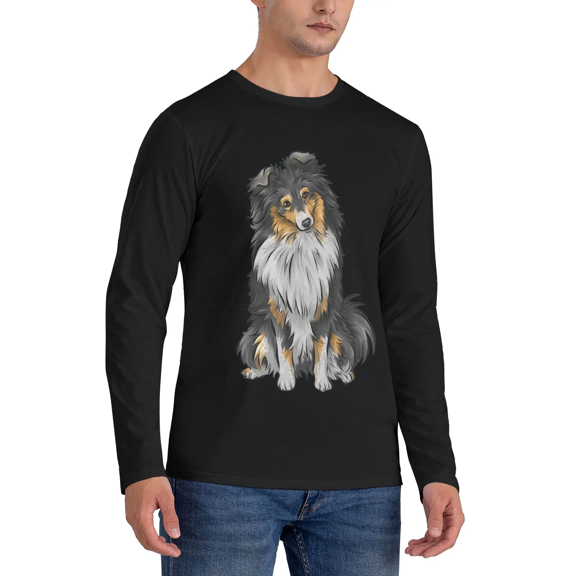 

Мужская футболка с длинными рукавами Sheltie Dog, повседневные футболки с круглым вырезом, весенние и осенние мужские топы