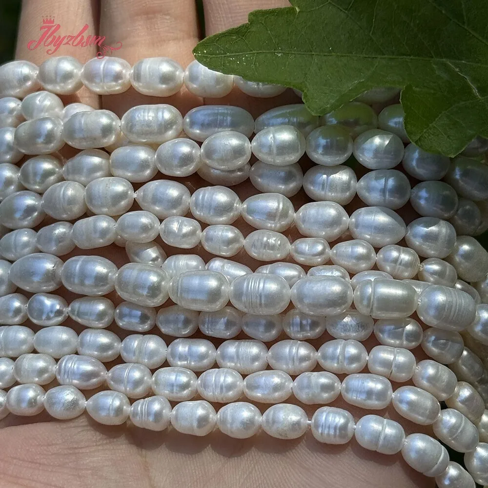 5-6mm/6-7mm Natural Freshwater Pearl White Oval Stone Beads Diy Strand 15