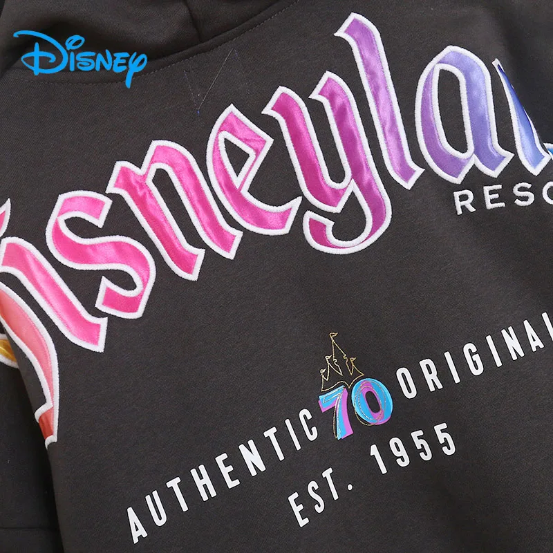 Disney 70th Anniversary Fleece Hooded Sweatshirt Disneyland Letter Embroidery Zip Up Hoodies Jacket Jumper Loose Top Unisex