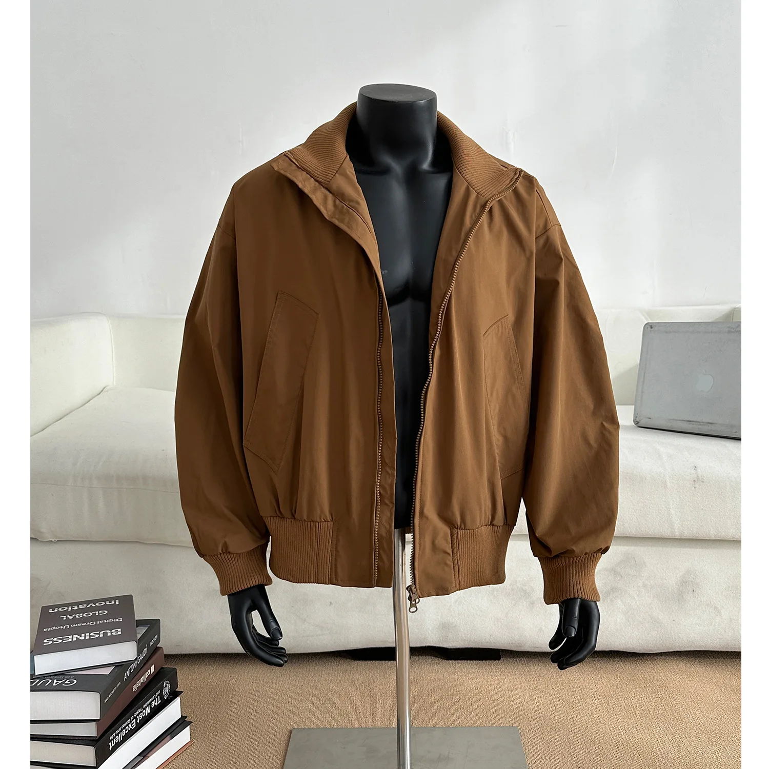 

American Vintage New Fashion Men's Solid Color Stand Collar Long Sleeve Casual Trendy Loose Simple Basic Jackets Male Coats Tops