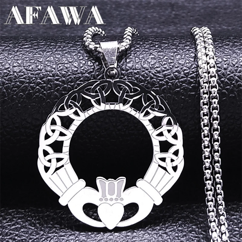 Celtic Trinity Knot Claddagh Heart Pendant Necklaces Irish Amulet Necklace Christmas Gift Jewelry collar acero inoxidable mujer