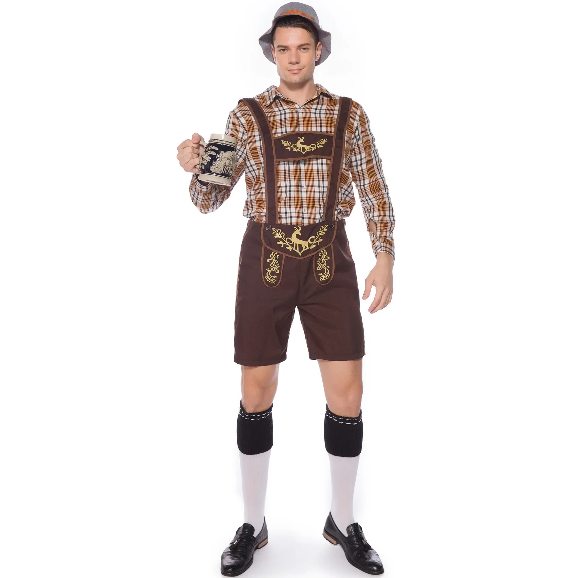 Paare Oktoberfest Kostüme 3 stücke Set Männer Frau bayerische Hosenträger Lederhosen Cosplay Halloween Party Kostüm braun