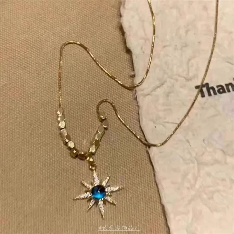 Dreamy Blue Face~Cosplay Blue Zircon Pendant Necklace for Women 2025 New High end Fashion Versatile Clavicle Chain