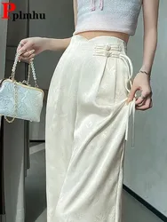 Pantaloni dritti larghi con stampa dal design chic da donna a vita alta Ice Slik Pantalones larghi Primavera Estate Senior Casual gamba larga Spodnie