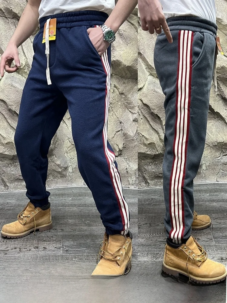 

Men's Double-Sided Self-Heating Fce Color Blo Waist Corded Casual Pants Straight Leg Elastic Footed Leisure Trousers