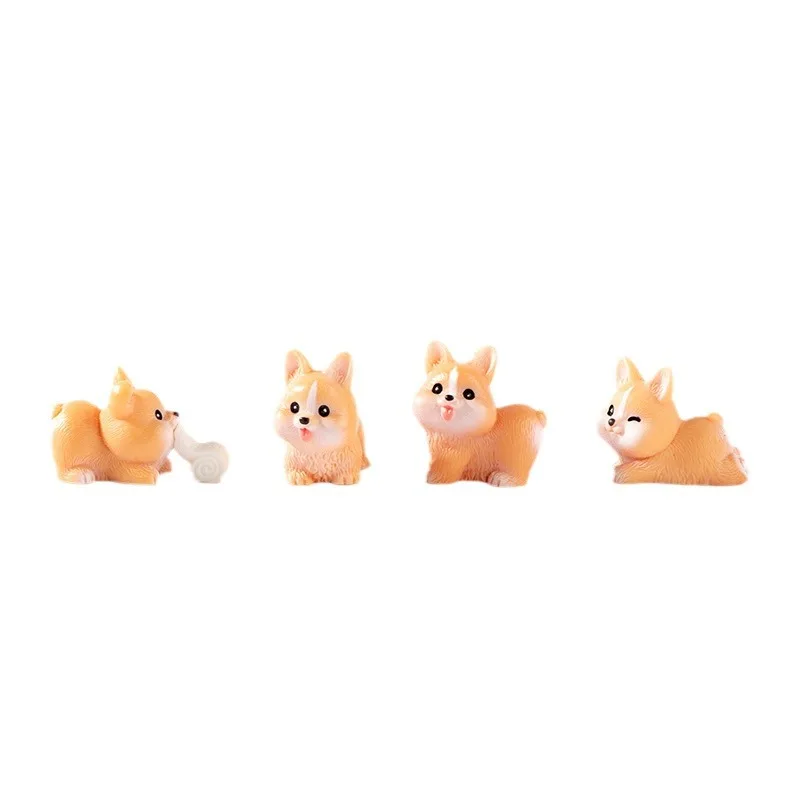 Figurki miniaturowe uroczy pies z kreskówki Corgi ozdoby zewnętrzne mikro zwierząt do dekoracji domu dekoracja biurka akcesoria do pokoju