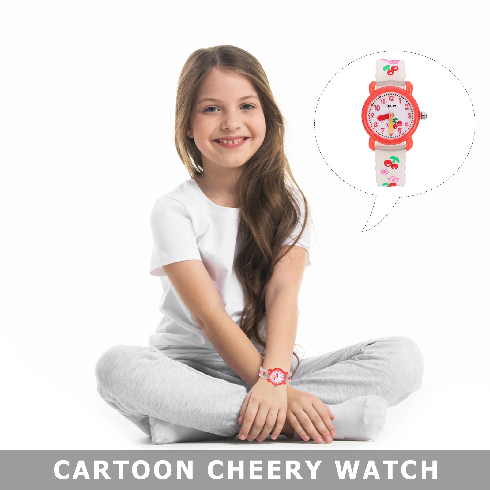 

Cartoon Cherry Pattern Kids Silicone Watches Adjustable Waterproof Comfortable Wristbands Bright Colorful Design for for Boys