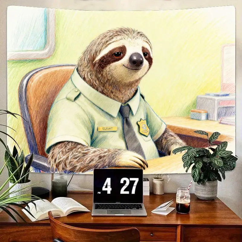 

1 шт., забавный кавайный офицерский гобелен с ленивцем, полиэстер, настенное искусство, домашний декор, подарок для любителей ленивцов, животных