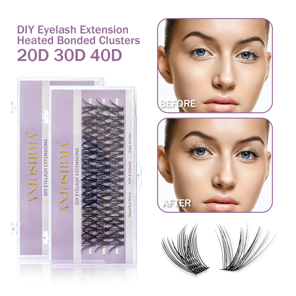 ANJOSIRMA 60Pcs Lash Clusters, Wispy Natural Look Black Individual Eyelash Kit Extension DIY Home For Beginners