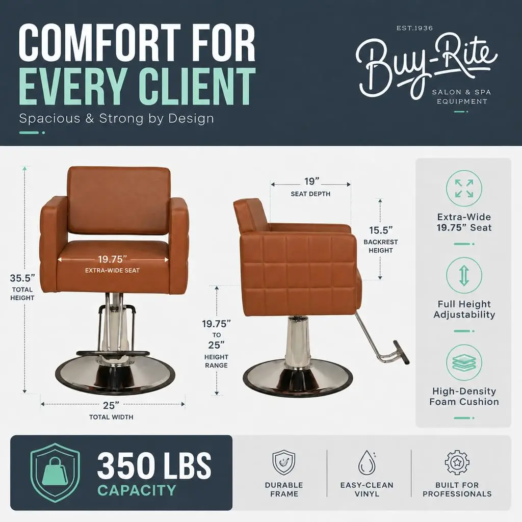 Extra Wide Hydraulic Salon Styling Chair Camel Vinyl, Customized