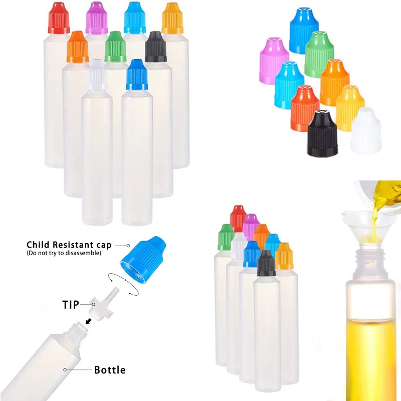 50 Uds. Botellas cuentagotas de plástico PE vacías de 30ml/60ml con tapas multicolores botella de gota en forma de bolígrafo exprimible contenedores de líquidos para ojos Vape