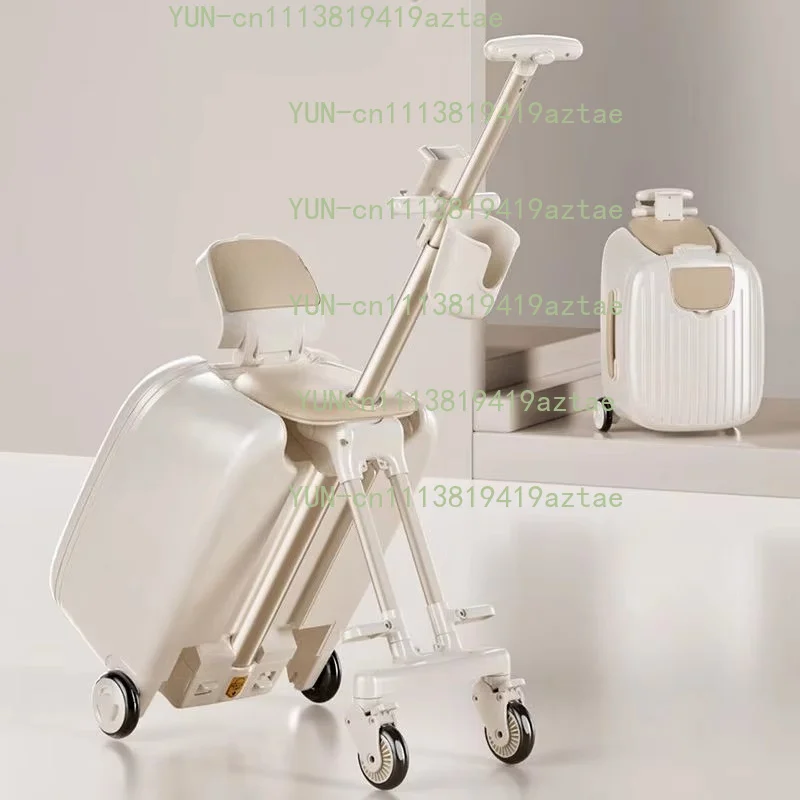 Kids Ride-On Lazy Walking Suitcase, Foldable Trolley Luggage with Phone & Cup Holder for Baby Travel