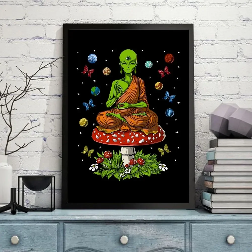 Psychedeli  Aliens Poster Self-adhesive Art Poster Retro Kraft Paper Sticker DIY Room Bar Cafe Vintage Decorative Painting