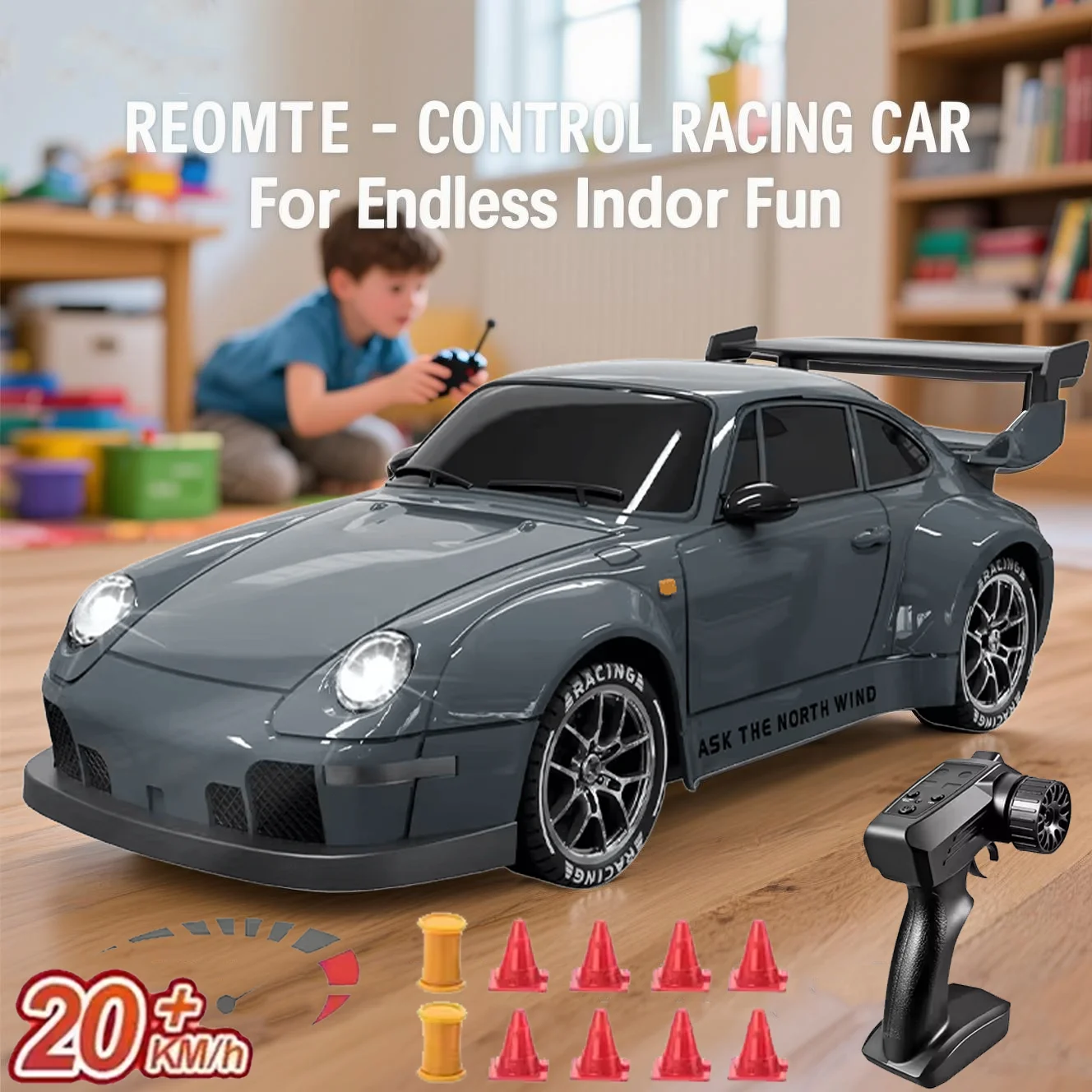 4WD RC Drift Car 1:24 Auto telecomandata 20KM/H Auto RC ad alta velocità Luci a LED Pneumatici extra alla deriva Veicolo Giocattolo Regalo per bambini adulti