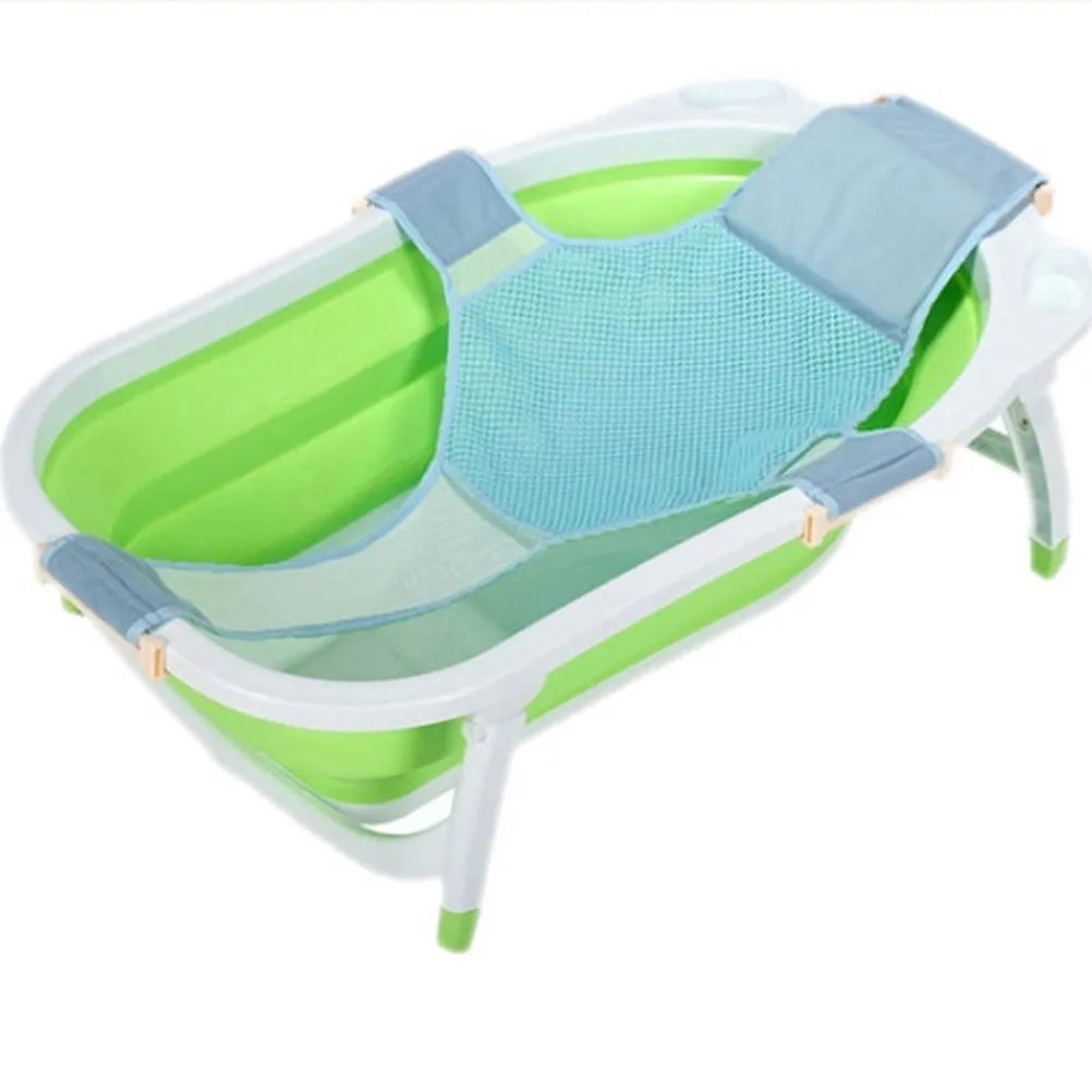 

Blue Baby Bath Mesh Net Infant Bathtub Seat Support Sling Safety Anti-Slip Head Neck Support Hands-Free Bathing