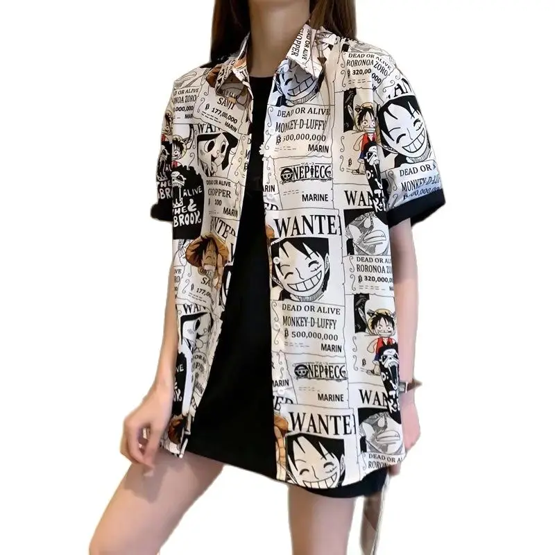 Summer Chiffon Shirt Loose and Thin Style Luffy Printed  Outside to Wear women\'s Short-sleeved Blouse