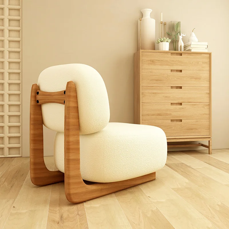 Lazy balcony sofa chair Solid wood camel wool living room single back chair
