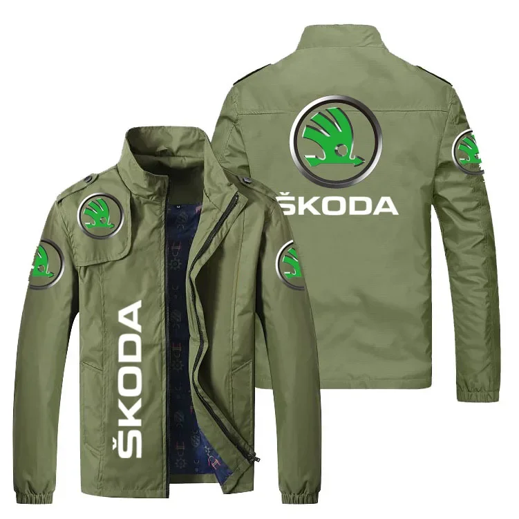 Chaqueta Bomber de estilo Hip-Hop para hombre, rompevientos informal con estampado de logotipo de coche Skoda, cremallera, primavera y otoño, novedad de 2023