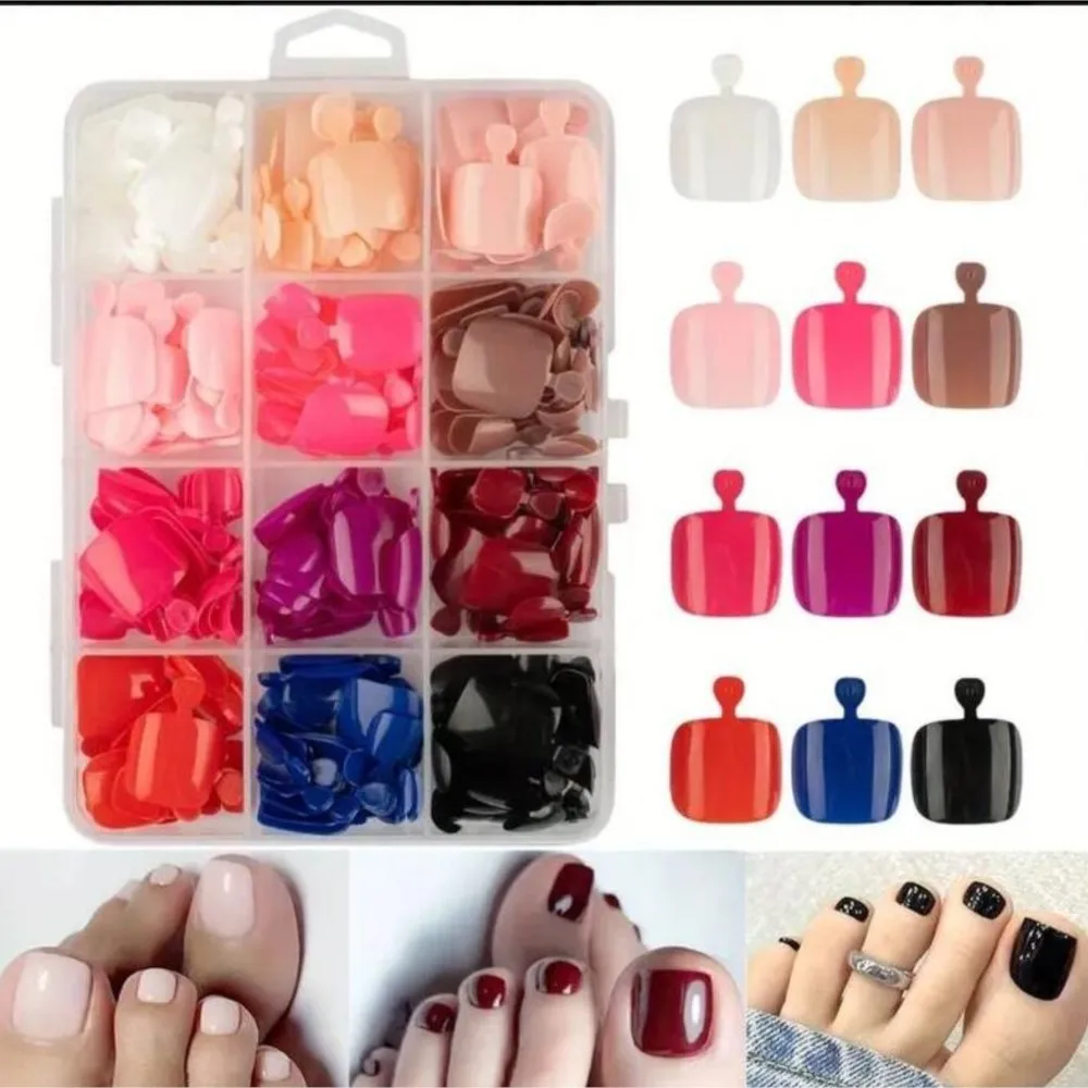 

12Grids 288Pcs Boxed Solid Color Press On Toe Nails Glossy Short Square Fake ToeNails Full Cover Wearable Acrylic False Toenails