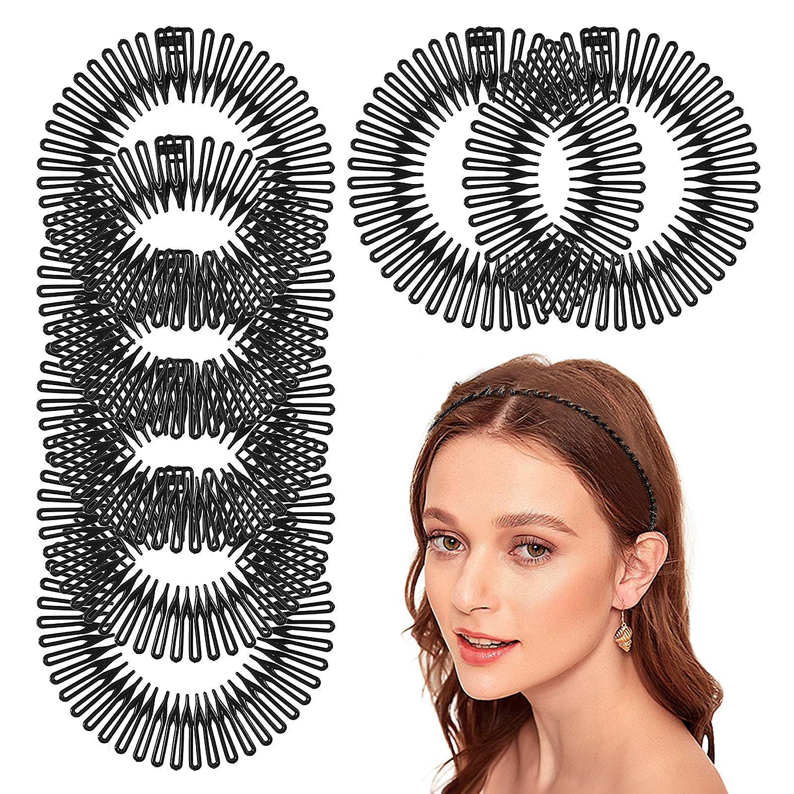 

10pcs Round Curling Comb Flexible Hair Band Flat Circular Clip Yoga Headwrap Accessory Stretch Wide Rice Flour Scarf