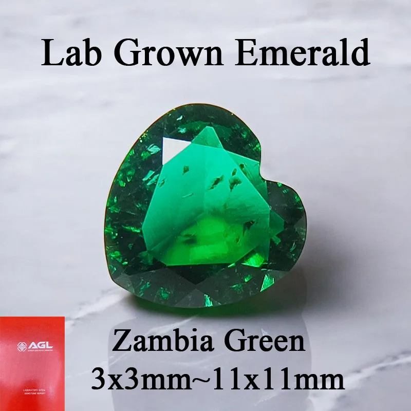 

Lab Grown Emerald Heart Cut Zambia Green Color Gemstone For Diy Jewelry Earrings Making Material Selectable Certificate
