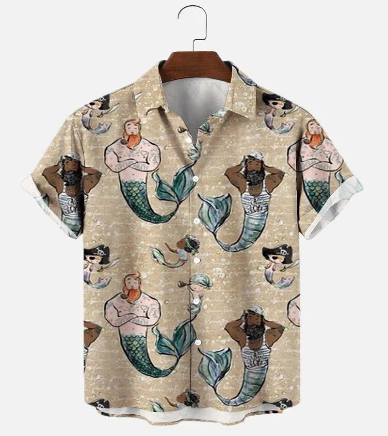 

The Mermaid Man Hawaiian Shirt 3D Vintage Printed Hawaiian Shirt for Men and Women Casual Shirt Unisex