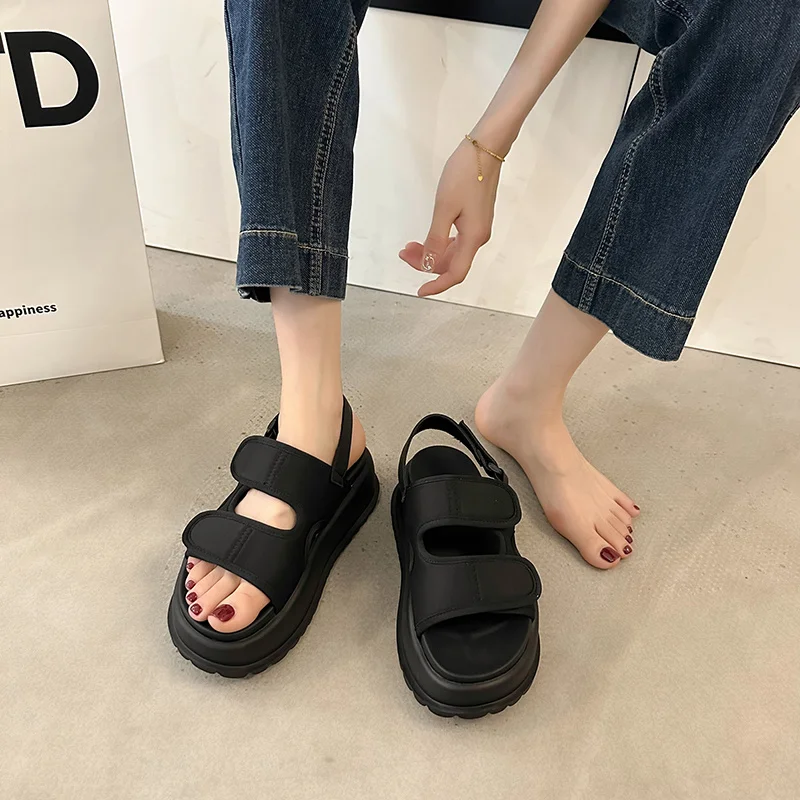 2023Women Summer New Casual Platform Sandals Stretch Fabric Fashion Shoes Women Elegant Wedges Cross Female Casual Footwear Size