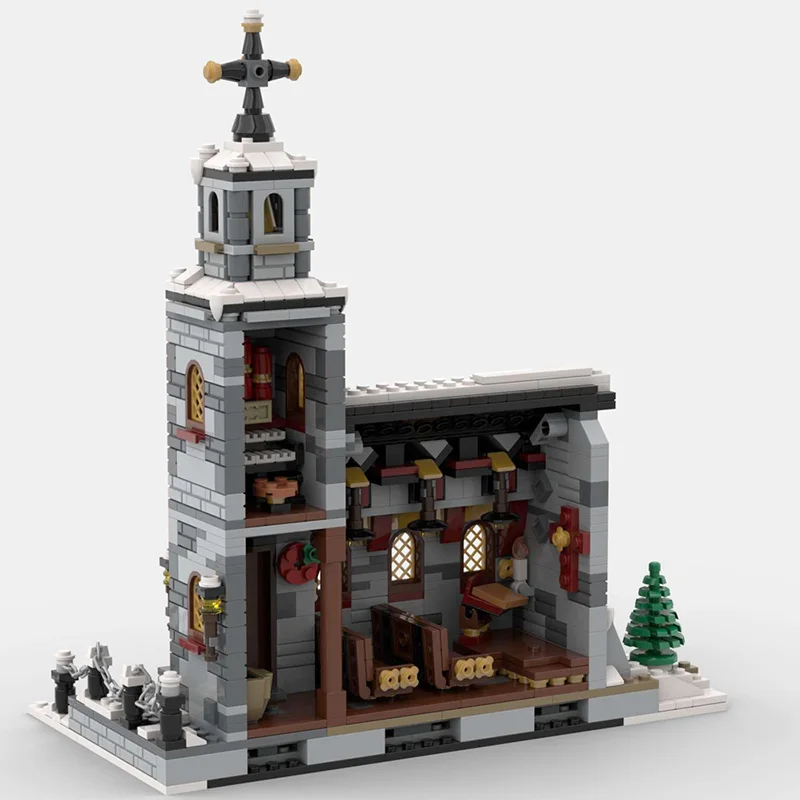 BuildMOC The Medieval Architecture Winter Chapel Building Blocks Christmas Church House Bricks Toys For Children Birthday Gifts