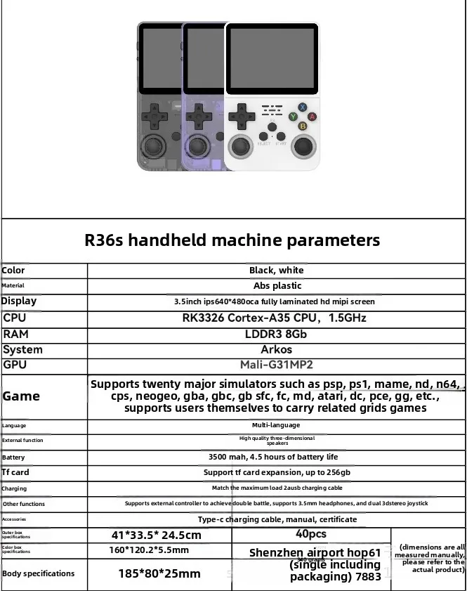 Classic Game 1G Running New R36S Open Source Handheld Game Console Retro GBA Arcade Classic FC Arcade Portable PSP