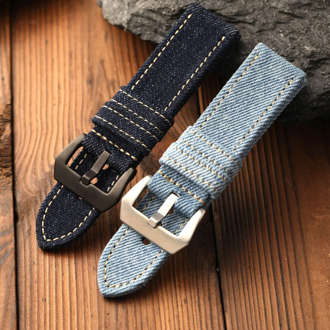 Handmade Japanese Gangshan high-end canvas strap, thickened 20 22 24MM blue black brown retro style, watchband difficult for