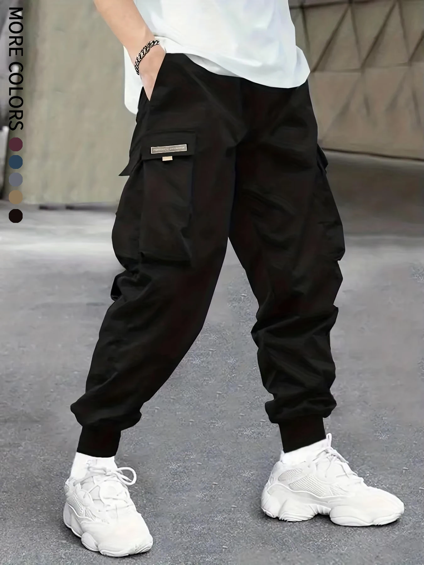 Męskie spodnie cargo, casual, sportowe, outdoorowe, duże kieszenie, lekkie, legginsy, przycięte spodnie 06B