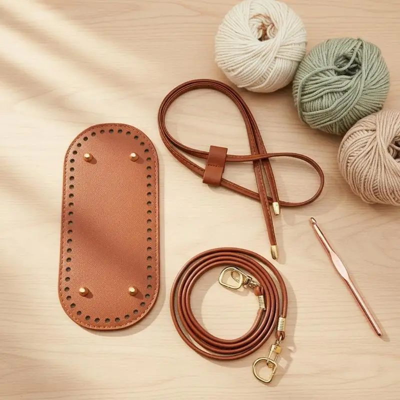 Beginner DIY Purse Making Kit PU Leather Bucket Bag Base with Chain Shoulder Strap for Unique Handmade Handbag Craft Project