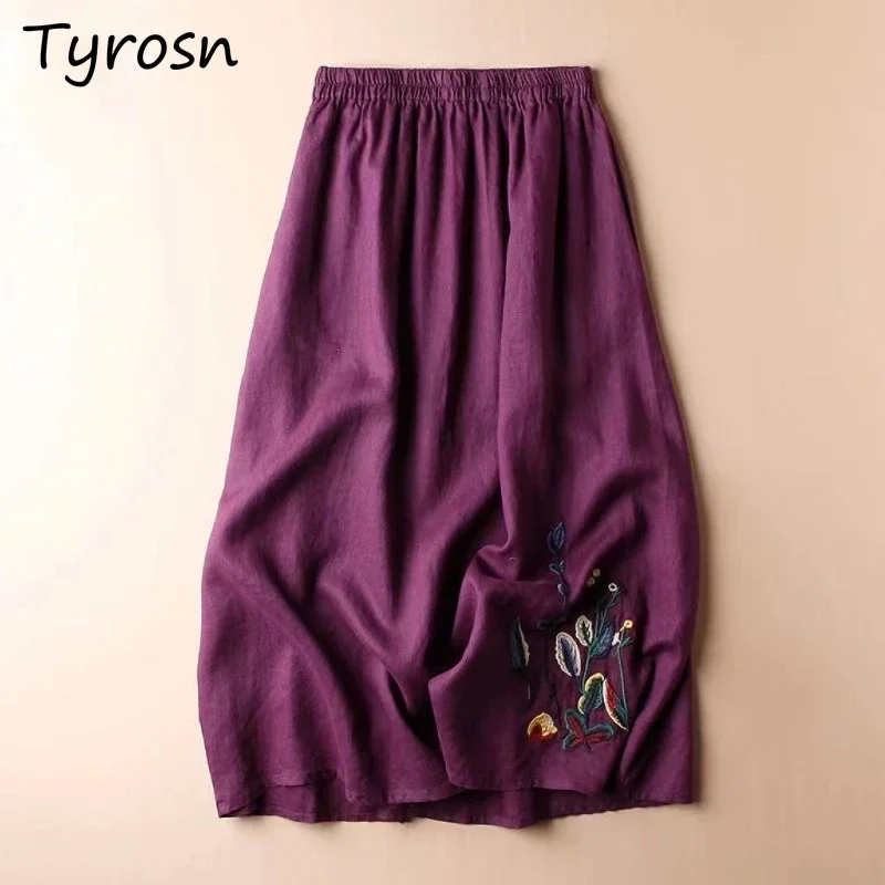 

Skirts Women Elegant Retro Embroidery Design Leisure Comfortable Loose All-match Streetwear A-line Tender Chinese Style Holiday