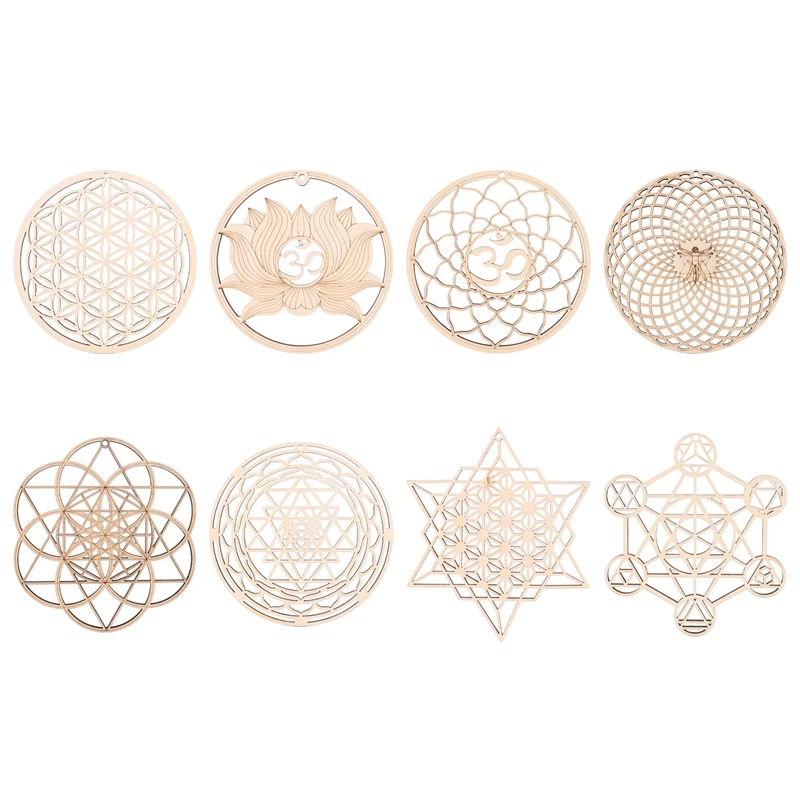 Top Sale 8Pack 14Cm Wooden Wall Sign Flower Of Life Shape Coaster Wood Wall Art DIY Coaster Craft Making Geometry