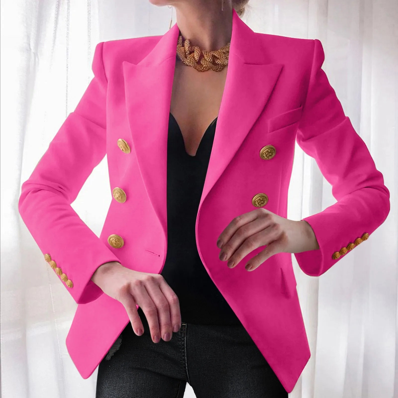 Women Blazers Jacket 2022 Spring Autumn Solid Button Suit Jacket Coat Outwear Elegant Business Work Office Lady Oversize Clothes