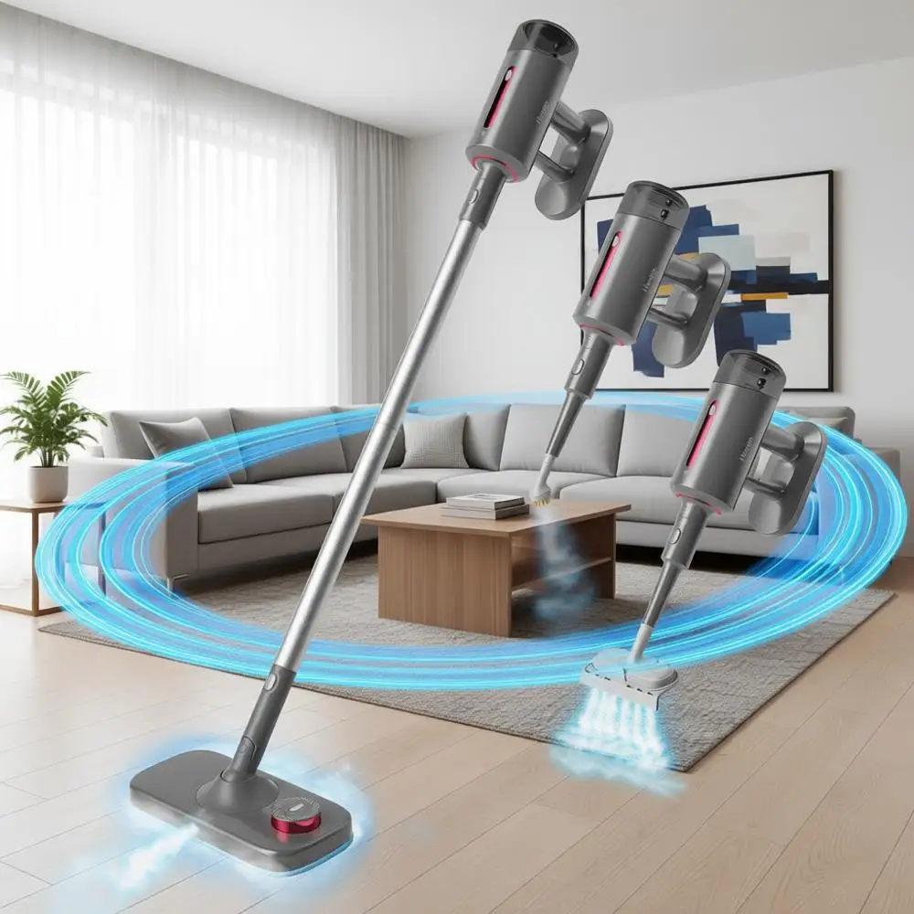 

Mop or Floor Cleaning, 7in1 Handheld Steamer Cleaner Detachable, Multi-Surface, 1500W, 230°F, 23ft Cord, Front Sprayer, Storage