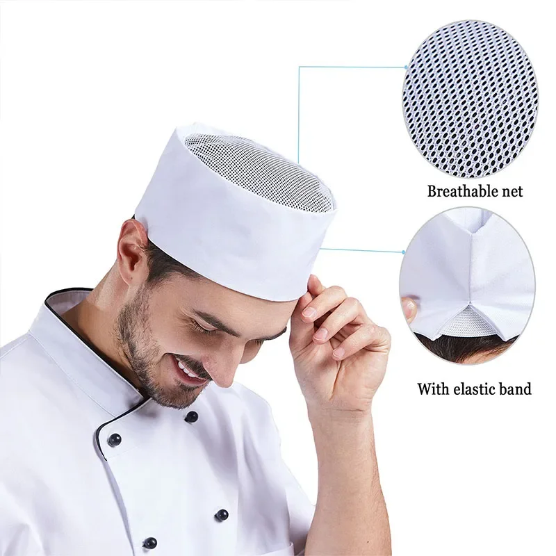 Gorro de Chef de doble capa para restaurante, gorro de cocina, banda elástica de red transpirable, servicio de Catering de Hotel, Gorro de cocinero de camarero