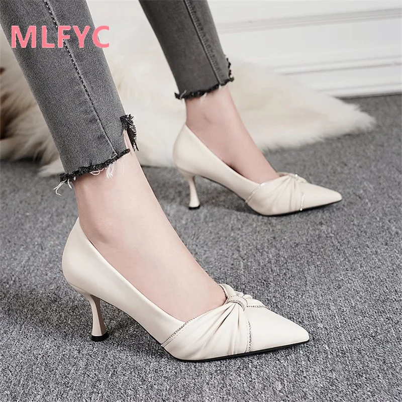 Pointed high heels slim heels rhinestones, new female shoes solid colors versatile casual daily shoes fashionable sexy shoes