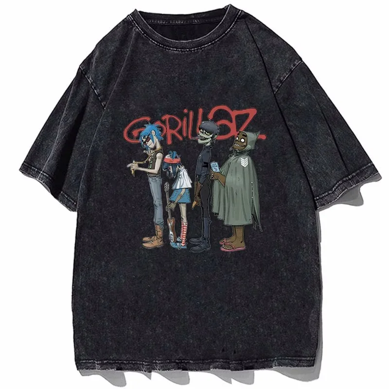 

Music Punk Rock Printed Washed T-shirt Men's and women's summer o collar cotton men's and women's short sleeve vintage T-shirt