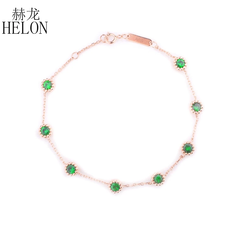 HELON Solid 18k Rose Gold 1.2ct Round Genuine Tsavorite Gemstone Bracelet Women Fine Jewelry Girl Gift Party Trendy Bracelet