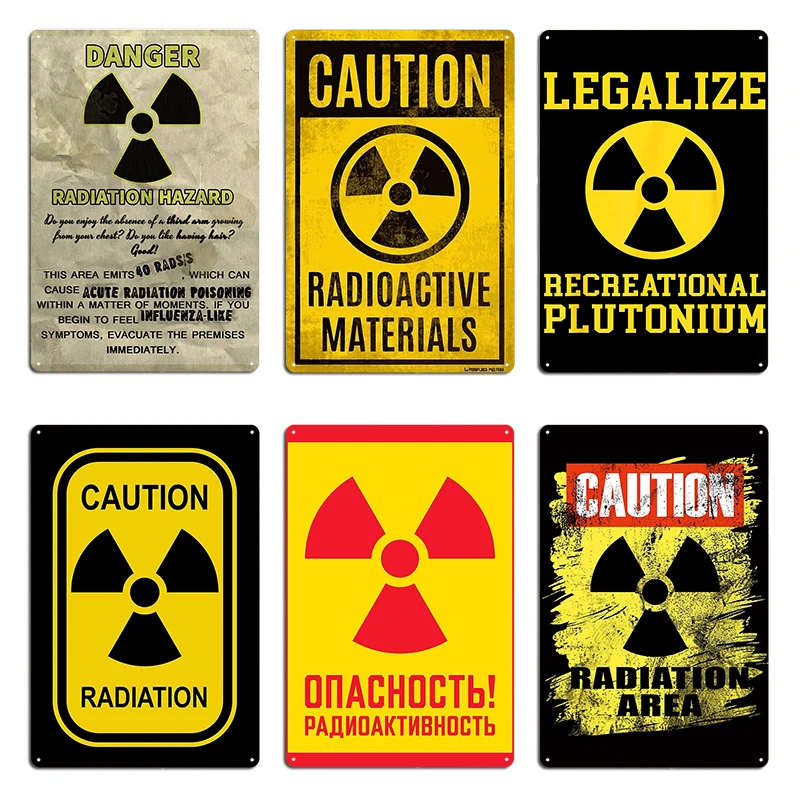 Materiales radiactivos advertencia alto área de radiación radiación HAZARD PSA decoración de pared de Metal impresión de cine cartel de estaño
