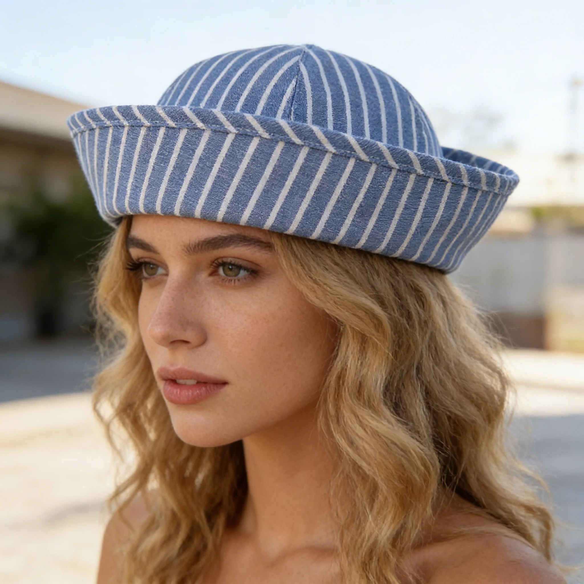 

Модная панама для женщин, полосатая матросская кепка в корейском стиле, весенне-осенняя шляпа от солнца, уличные пляжные кепки для путешествий, Moda Sombrero