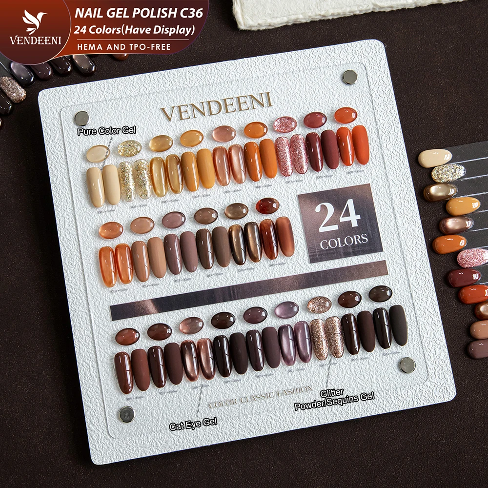 Vendeeni 24 Farben Hochpigmentiertes Gel-Nagellack-Set UV-Reinfarben-Glitzer-Gel Magnetisches Katzenaugen-Gel mit Display – Detail 27