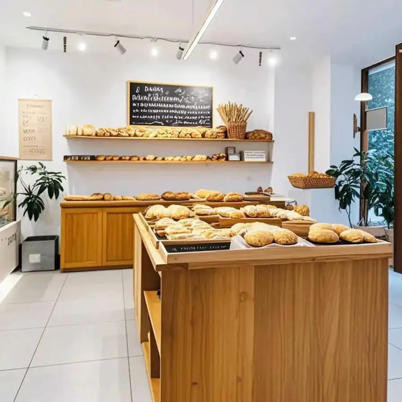 custom.Luxury Bakery Display Cabinet LED Lighting Durable Glass Back Customizable Varnished Supermarket