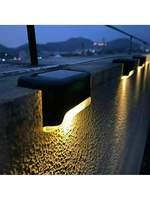 4Pcs Outdoor Solar Decorative Lights, 1 Led White/Warm/Colorful Light, Deck Light - Black Shell, Wall Lights, Outdoor Garden Fence Lights, Landscape Courtyard Solar Stair Lights Halloween Thanksgiving Gifts